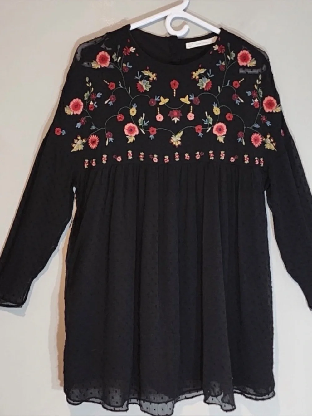 Zara Floral Embroidered Babydoll Mini Dress Size Small - Picture 2 of 9